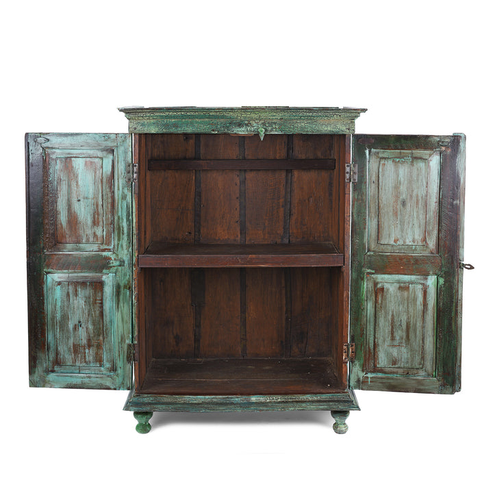 Interior Of Antique Indian Painted Teak Almirah Cabinet With Sunburst Panels | Indigo Antiques