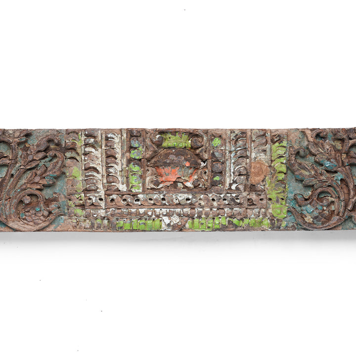 Central Carving Detail From Nineteenth Century Hand Carved Indian Teak Lintel With Elephant And Foliage Motifs From Gujarat