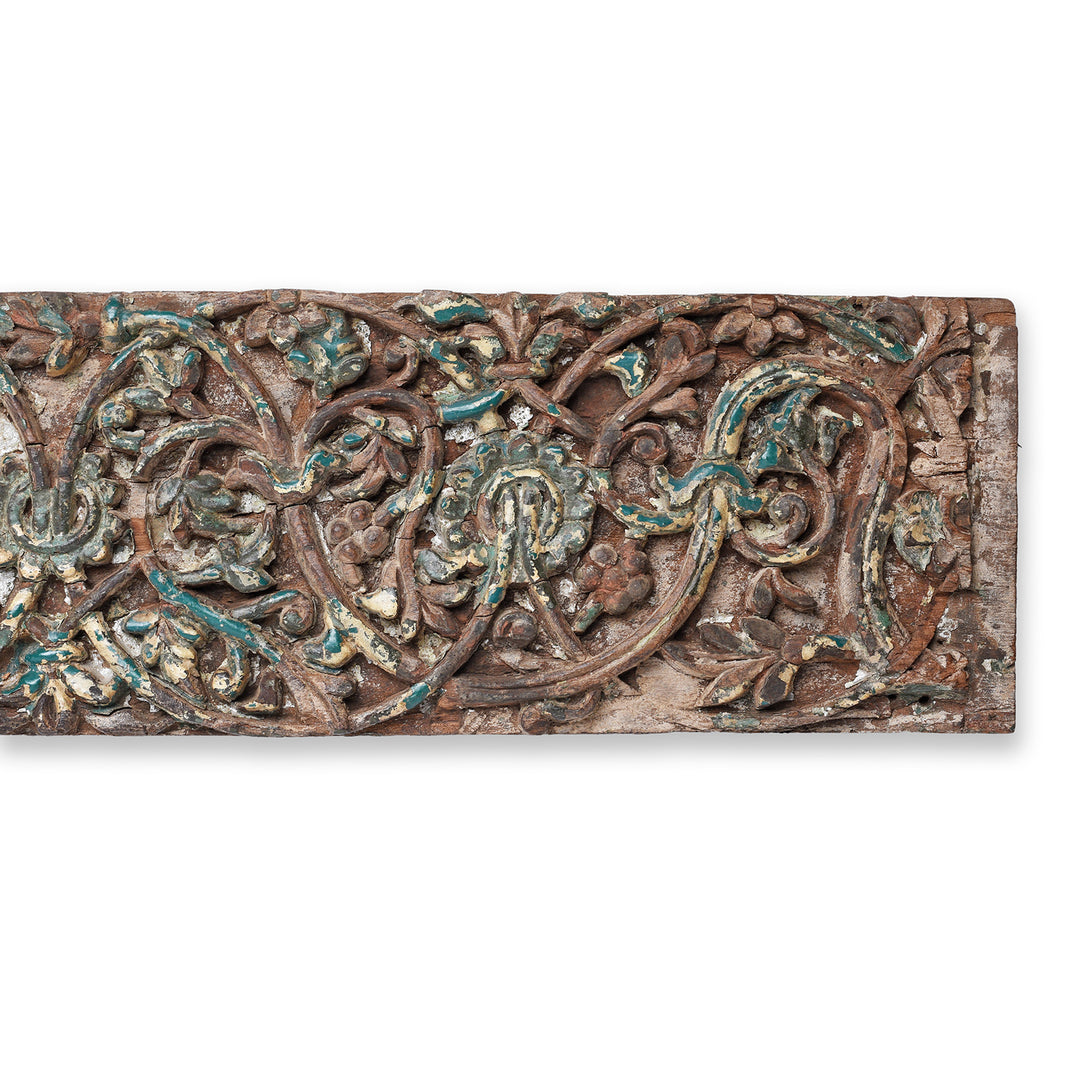 Floral Carving Detail From Carved Nineteenth Century Teak Lintel From Gujarat Featuring Ganesha And Intricate Floral Detailing