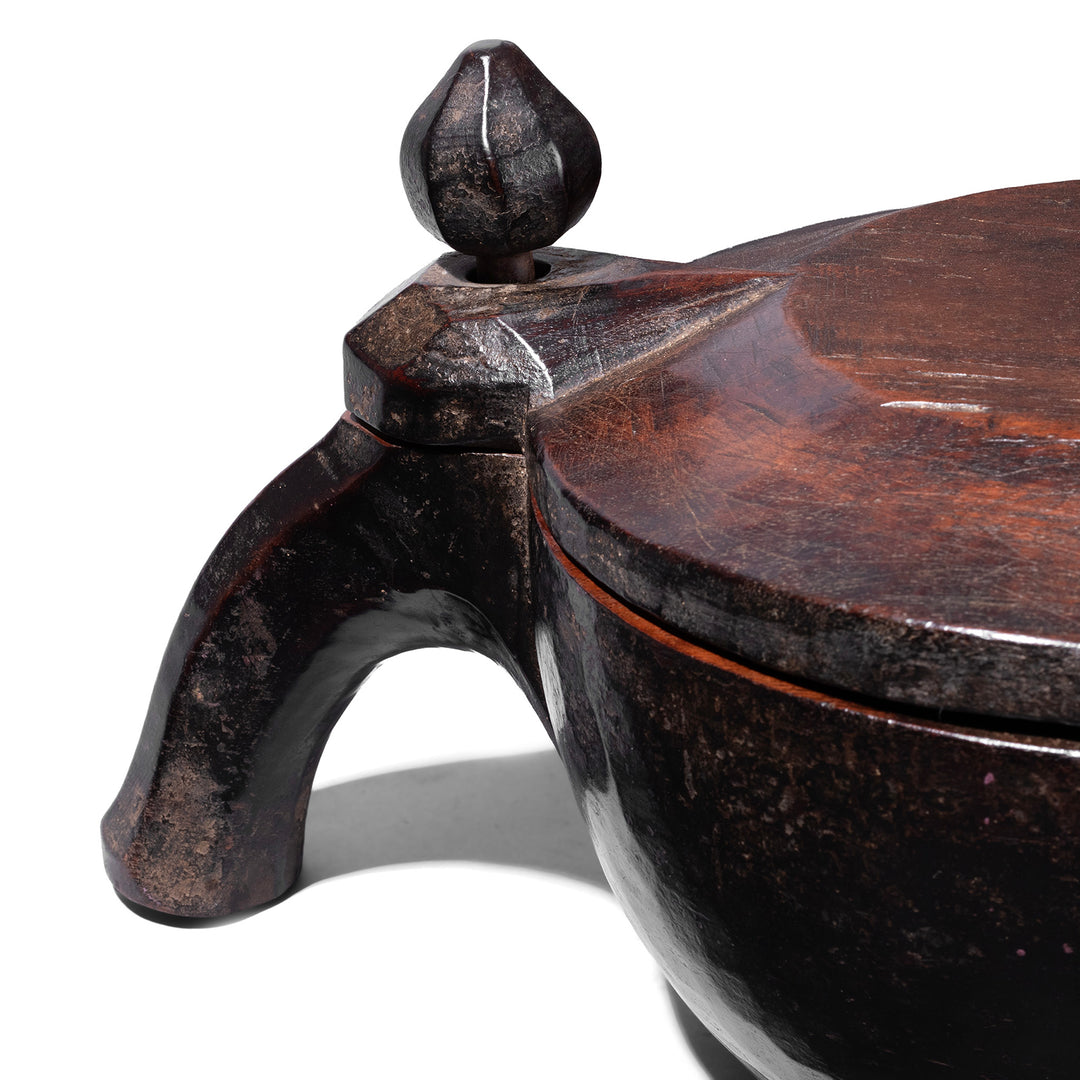 Handle Detail From Carved Teak Masala Box From Banswara With Sculptural Finial And Spice Compartments