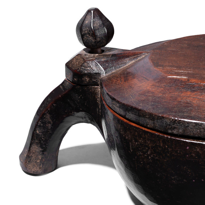 Handle Detail From Carved Teak Masala Box From Banswara With Sculptural Finial And Spice Compartments