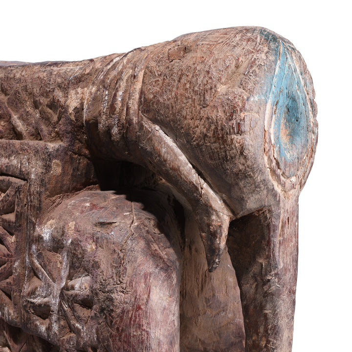 Paintwork Detail From Hand Carved Wooden Indian Elephant Made From Teak With Geometric Pattern Detailing
