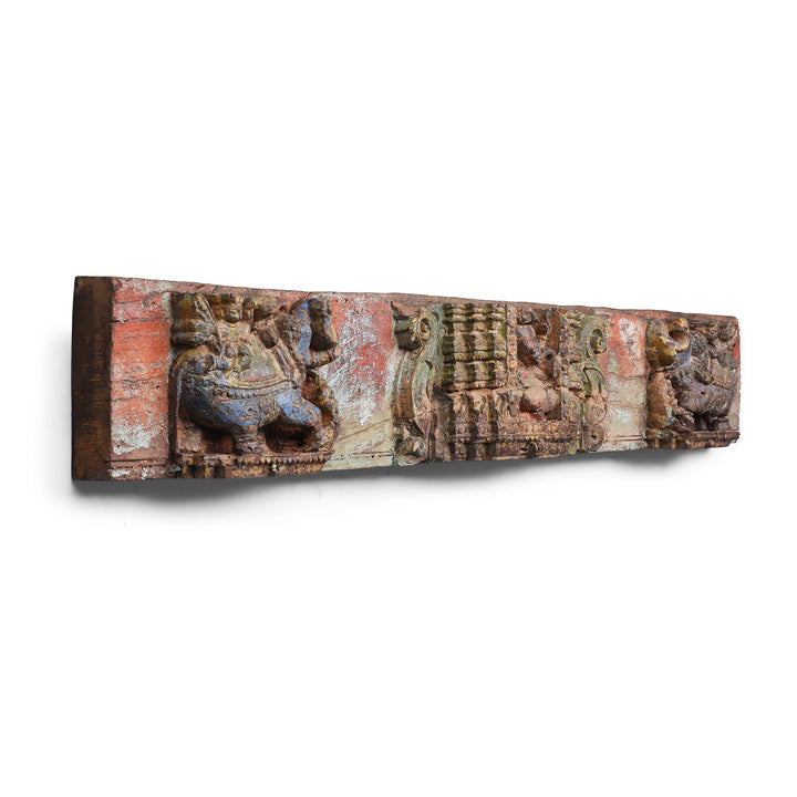 Depth Detail From Indian Carved Wooden Lintel From Gujarat With Elephants And Ganesh