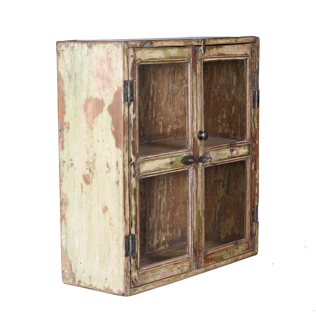 Angled View Of Vintage Indian Painted Glazed Wall Cabinet | Indigo Antiques