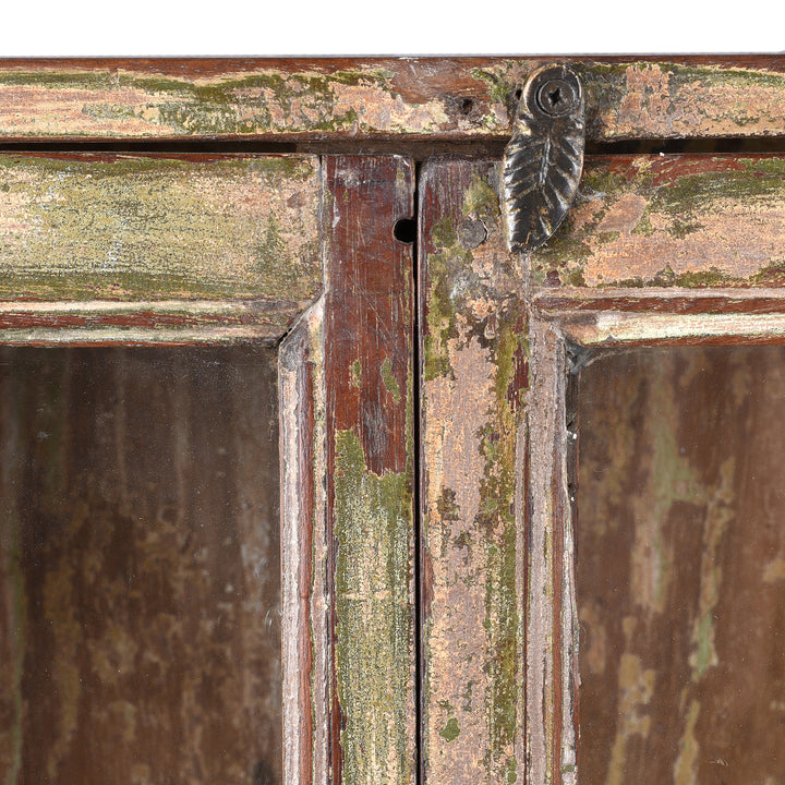 Latch Detail From Vintage Indian Painted Glazed Wall Cabinet | Indigo Antiques