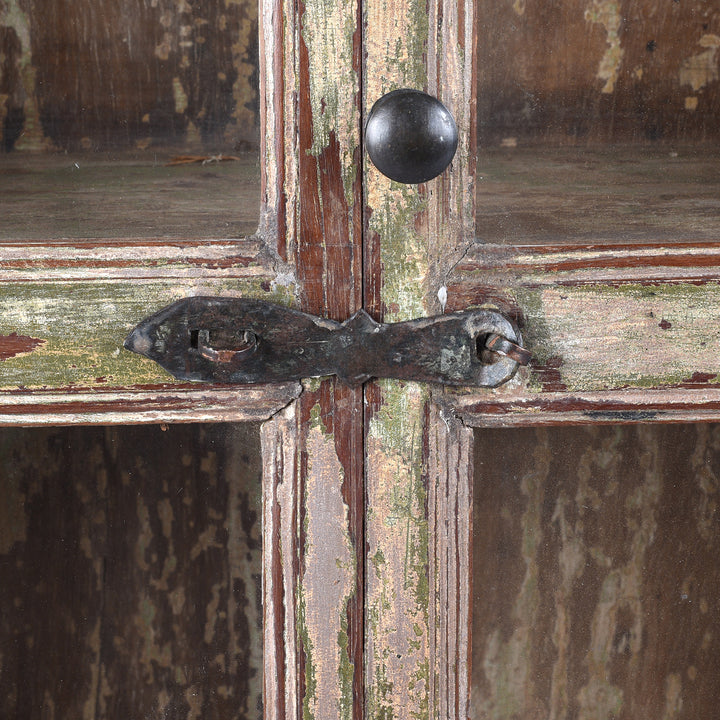 Latch Detail From Vintage Indian Painted Glazed Wall Cabinet | Indigo Antiques