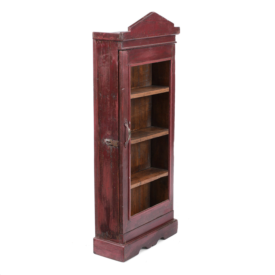 Angled VIew Of Vintage Indian Tall Teak Glazed Wall Cabinet | Indigo Antiques