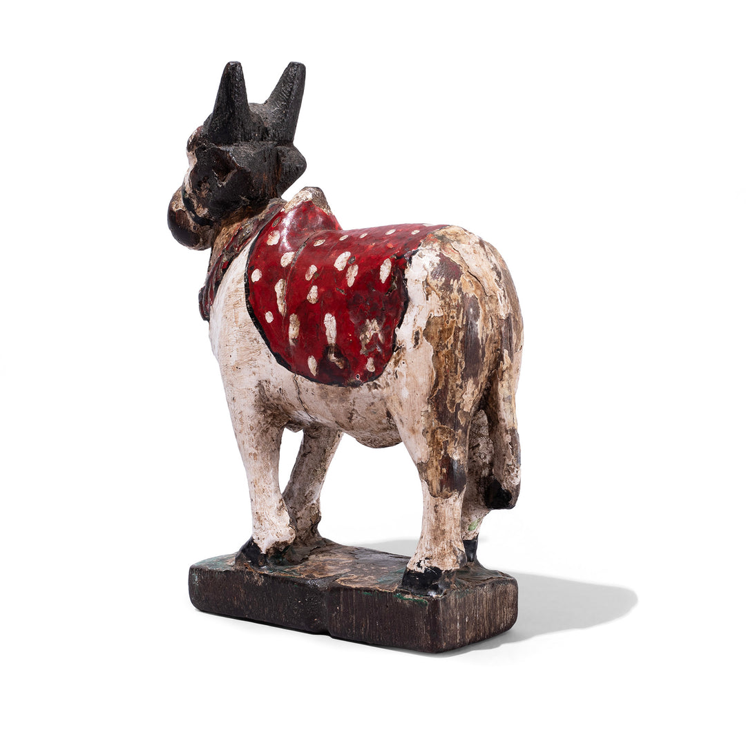 Rear View Of Old Carved And Painted Teak Nandi Bull Toy From Andhra Pradesh