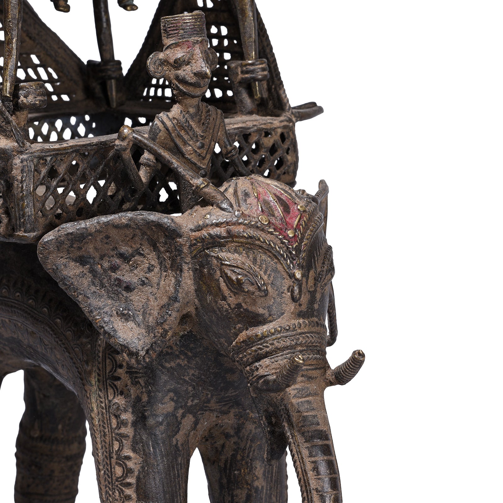 Angled View Of Elephant Face From Bastar Brass Elephant With Howdah Goddess Danteshwari And Mahout From Chhattisgarh 19th Century