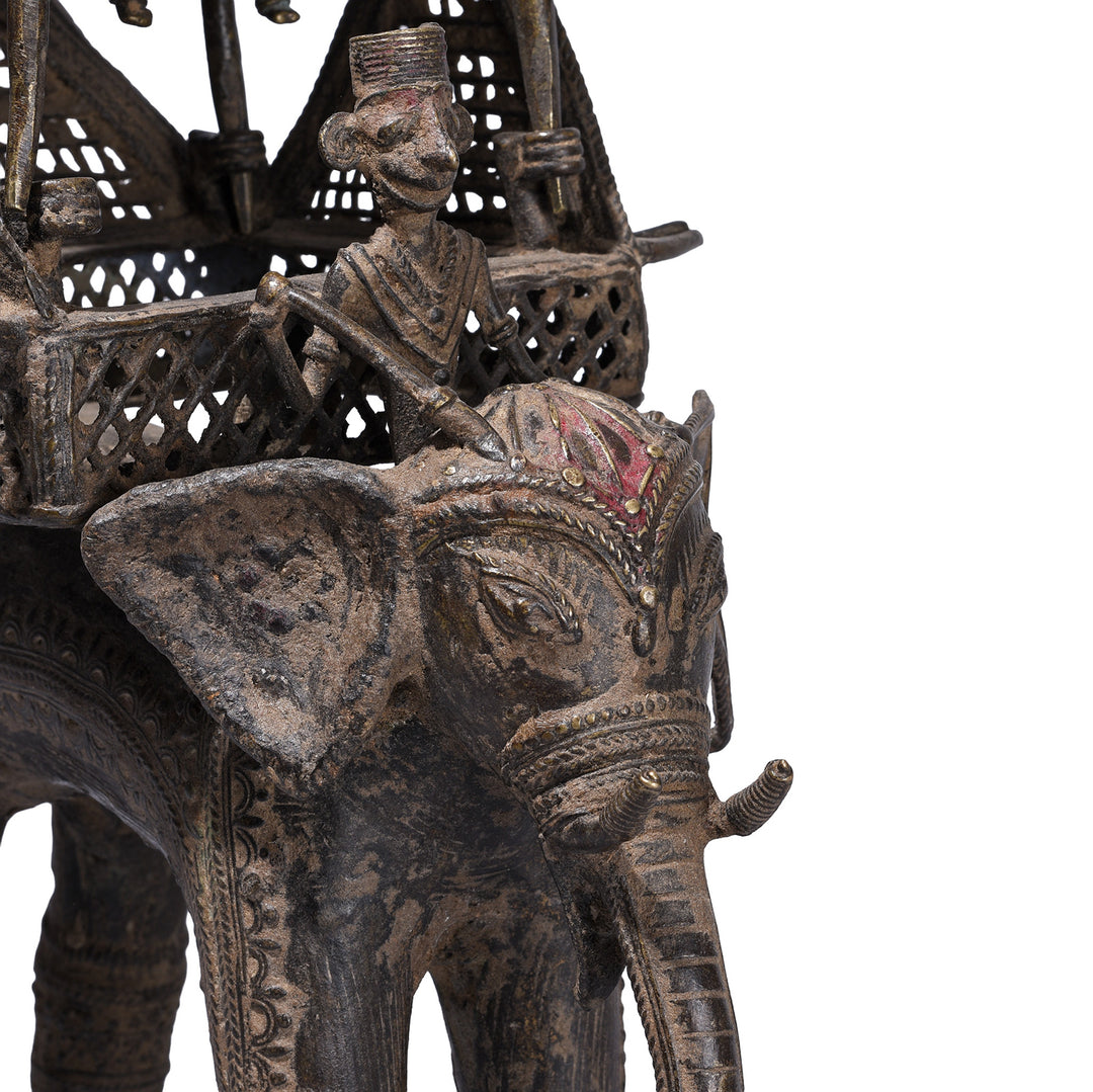 Angled View Of Elephant Face From Bastar Brass Elephant With Howdah Goddess Danteshwari And Mahout From Chhattisgarh 19th Century