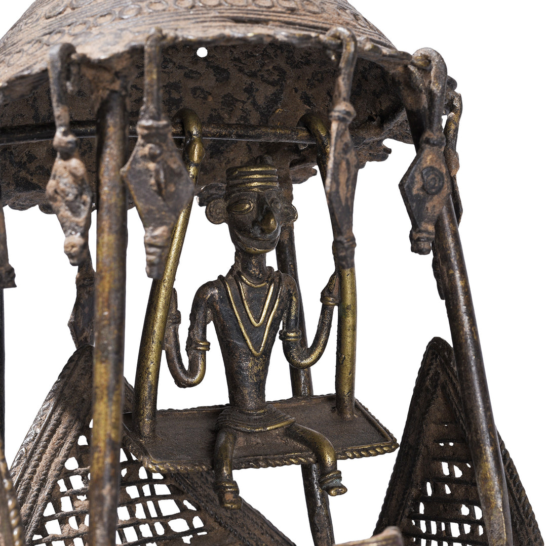 Detailed View Of Bastar Brass Elephant With Howdah Goddess Danteshwari And Mahout From Chhattisgarh 19th Century