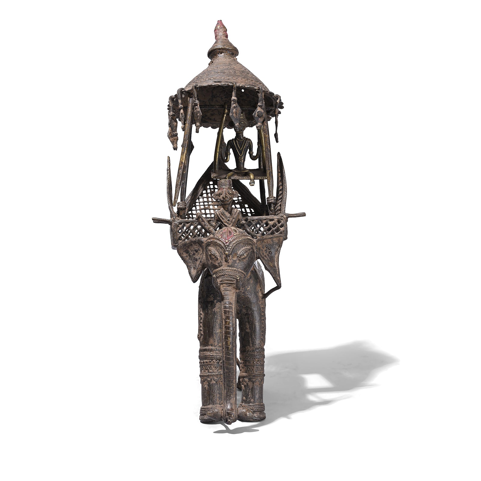 Front View Of Bastar Brass Elephant With Howdah Goddess Danteshwari And Mahout From Chhattisgarh 19th Century