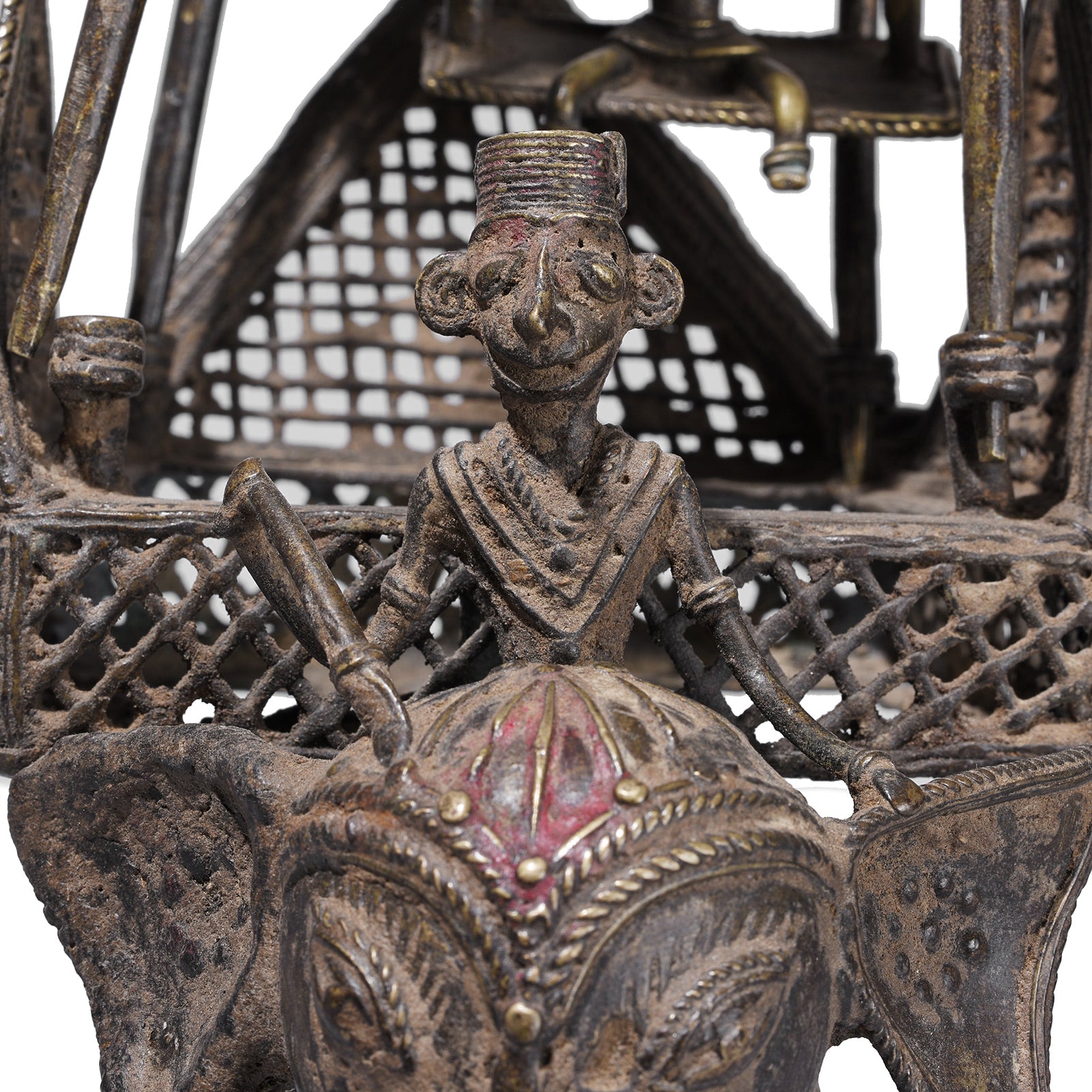 Close Up Of Face On Bastar Brass Elephant With Howdah Goddess Danteshwari And Mahout From Chhattisgarh 19th Century