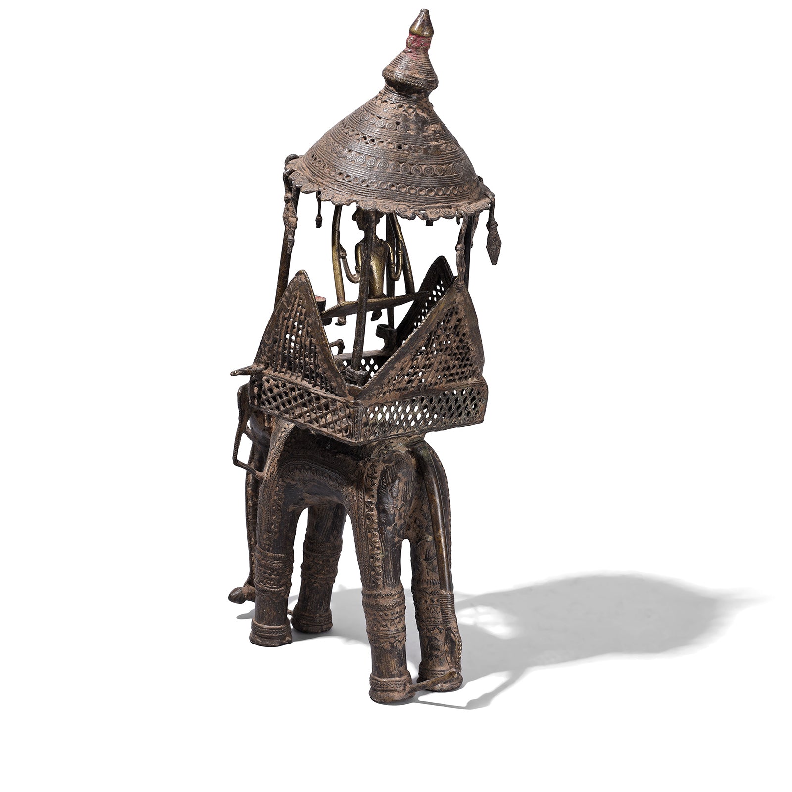 Angled View Of Bastar Brass Elephant With Howdah Goddess Danteshwari And Mahout From Chhattisgarh 19th Century