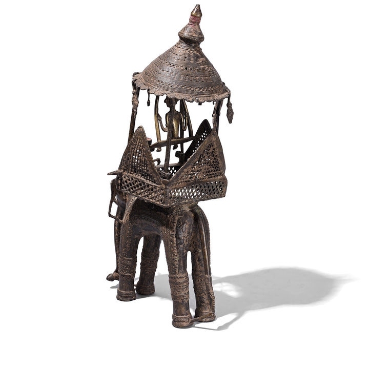 Angled View Of Bastar Brass Elephant With Howdah Goddess Danteshwari And Mahout From Chhattisgarh 19th Century