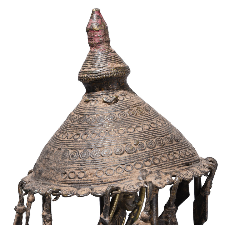 Detailed View Of Bastar Brass Elephant With Howdah Goddess Danteshwari And Mahout From Chhattisgarh 19th Century