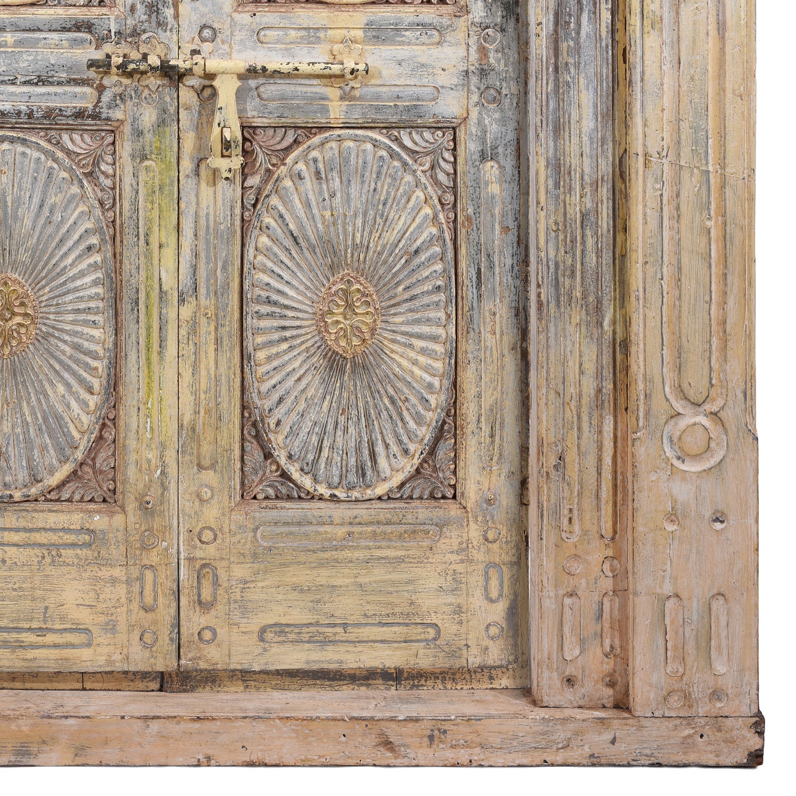 Bottom Corner Detail From Antique Indian Painted Door & Frame | Indigo Antiques