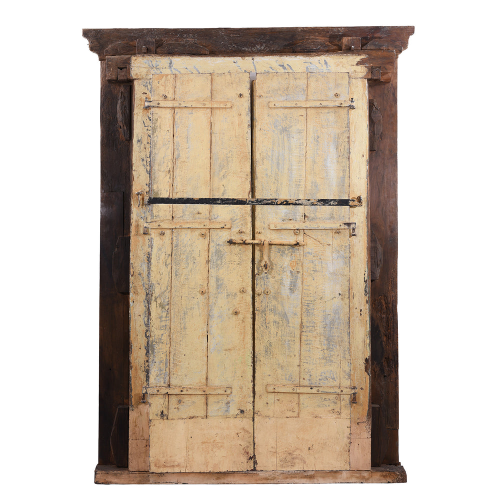 Back Of Antique Indian Painted Door & Frame | Indigo Antiques