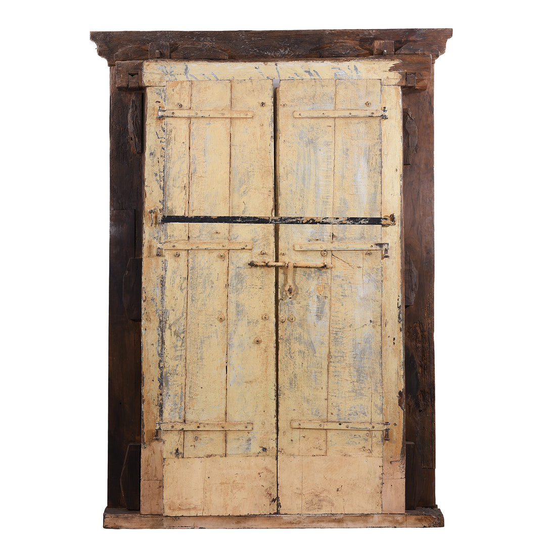 Back Of Antique Indian Painted Door & Frame | Indigo Antiques