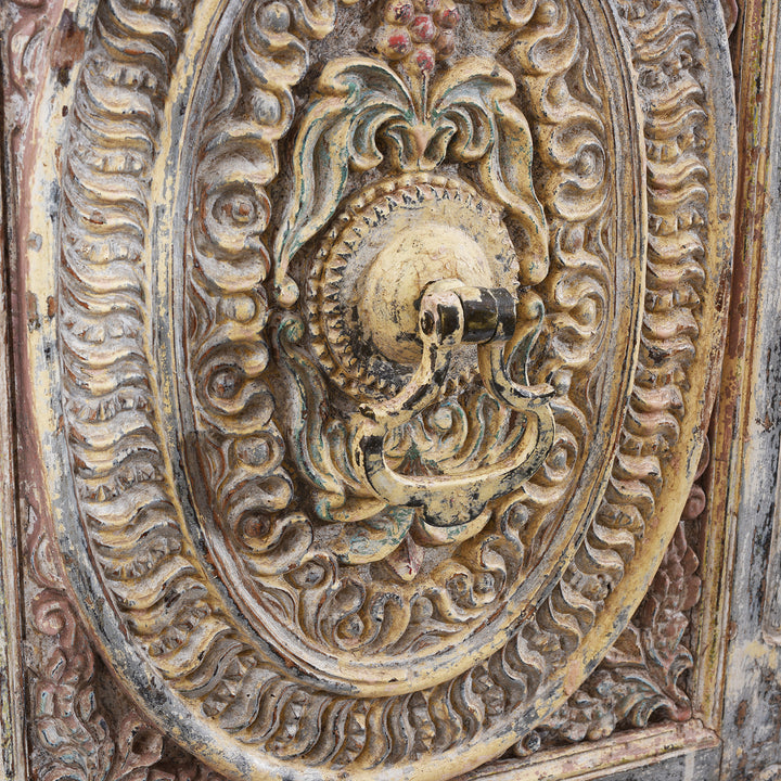 Knocker Detail From Antique Indian Painted Door & Frame | Indigo Antiques