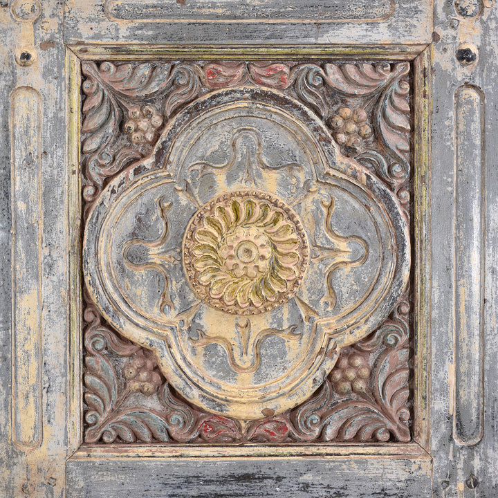 Carving Panel Detail From Antique Indian Painted Door & Frame | Indigo Antiques