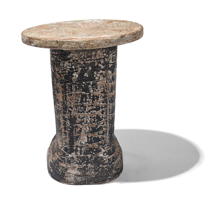 Back Of Painted Elephant Foot Side Table Made From Indian Mango  Wood