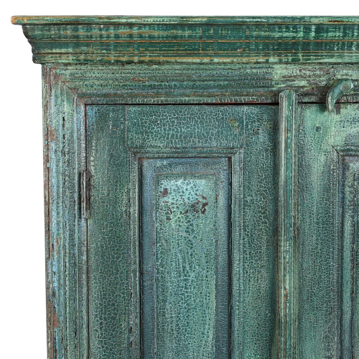 Corner Detail From 2 Door Indian Cabinet Made From Reclaimed Teak | Indigo Antiques