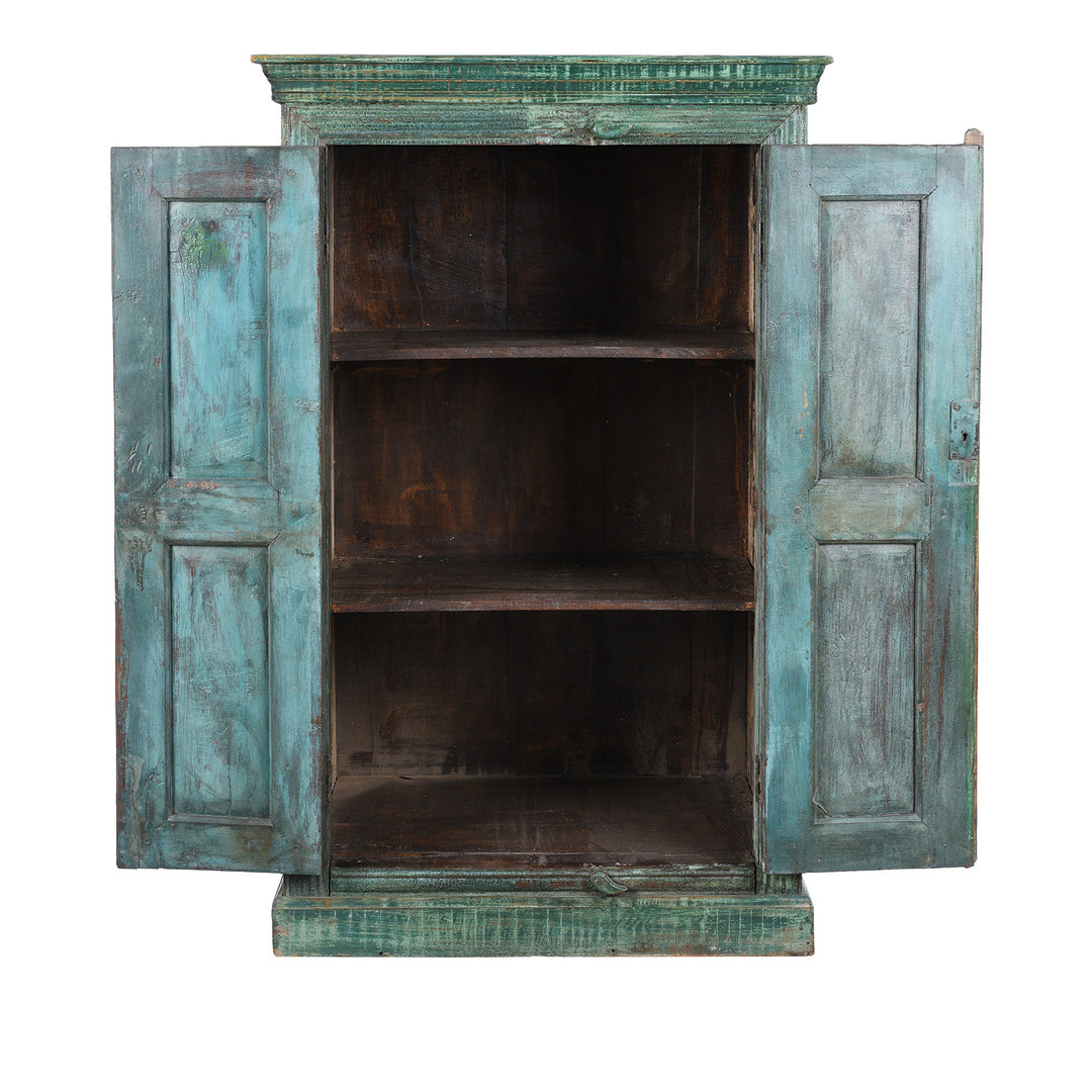 Interior Of 2 Door Indian Cabinet Made From Reclaimed Teak | Indigo Antiques