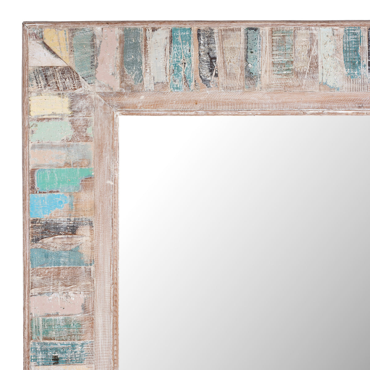 Corner Detail From Painted Mirror Made From Reclaimed Teak Wood | Indigo Antiques