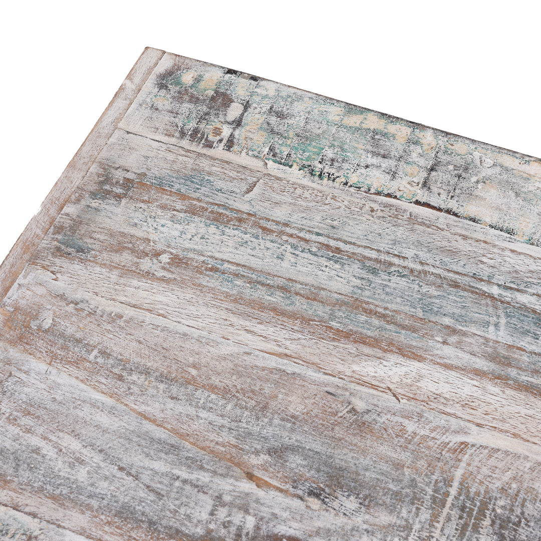 Top Corner Detail From 2 Door Parquet Side Cabinet Made From Reclaimed Teak | Indigo Antiques