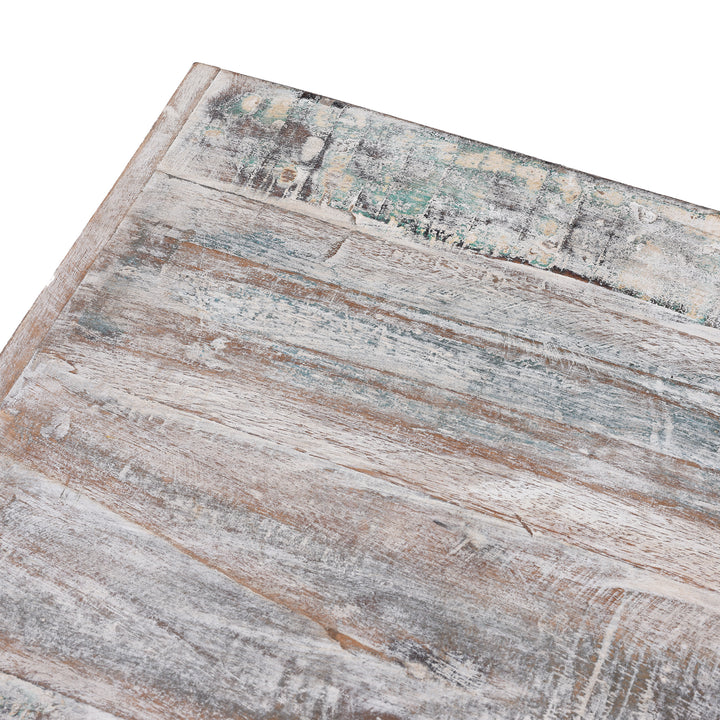 Top Corner Detail From 2 Door Parquet Side Cabinet Made From Reclaimed Teak | Indigo Antiques