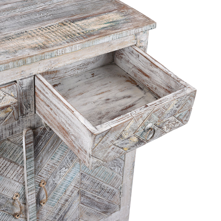 Drawer Interior From 2 Door Parquet Side Cabinet Made From Reclaimed Teak | Indigo Antiques