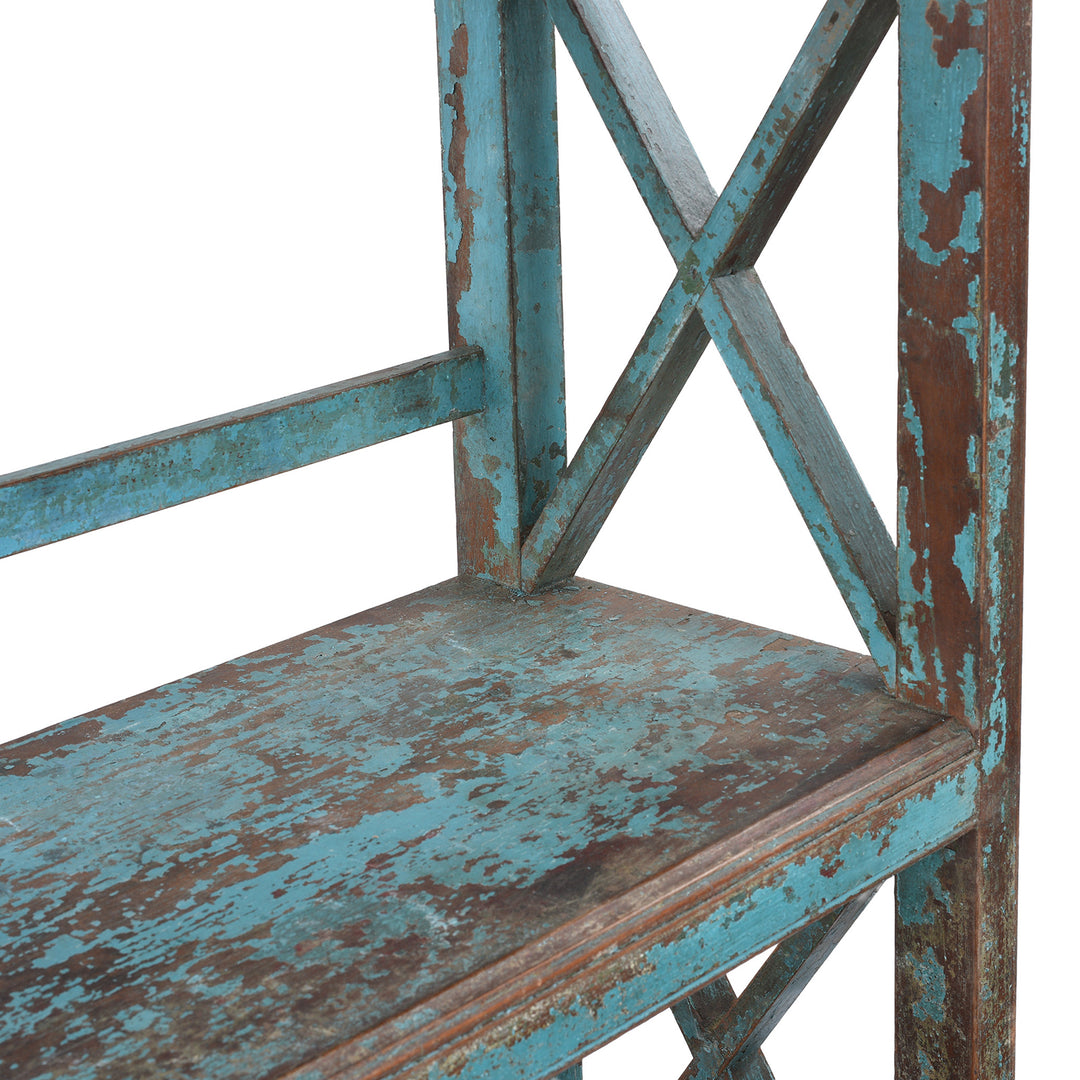 Depth Detail From Vintage Blue Painted Indian Teak Shelf