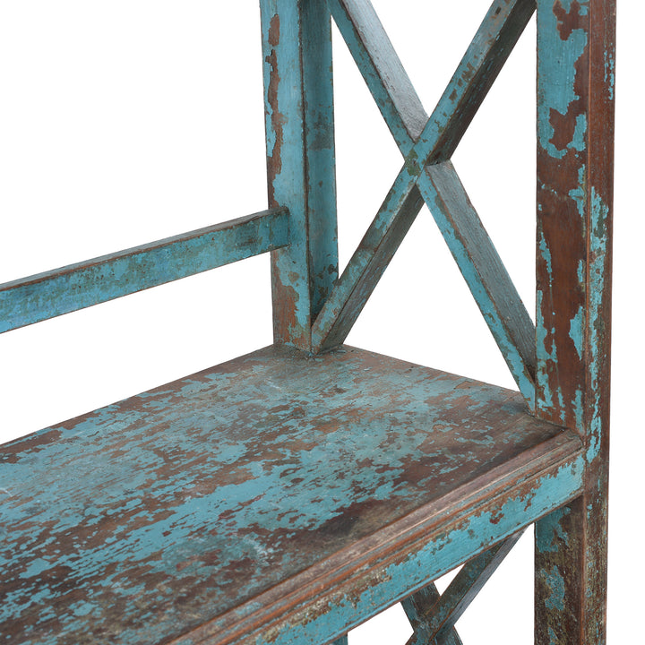 Depth Detail From Vintage Blue Painted Indian Teak Shelf