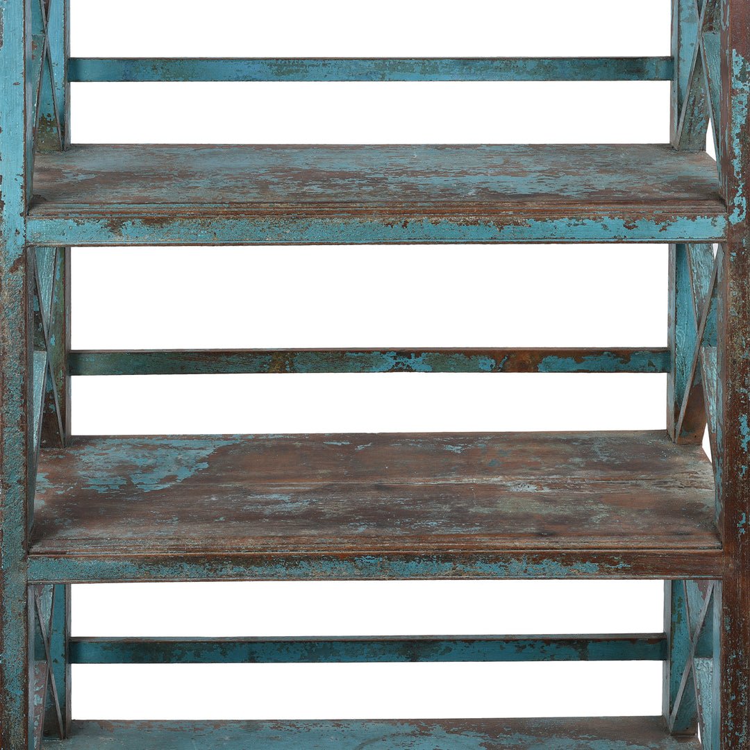 Shelf Detail From Vintage Blue Painted Indian Teak Shelf