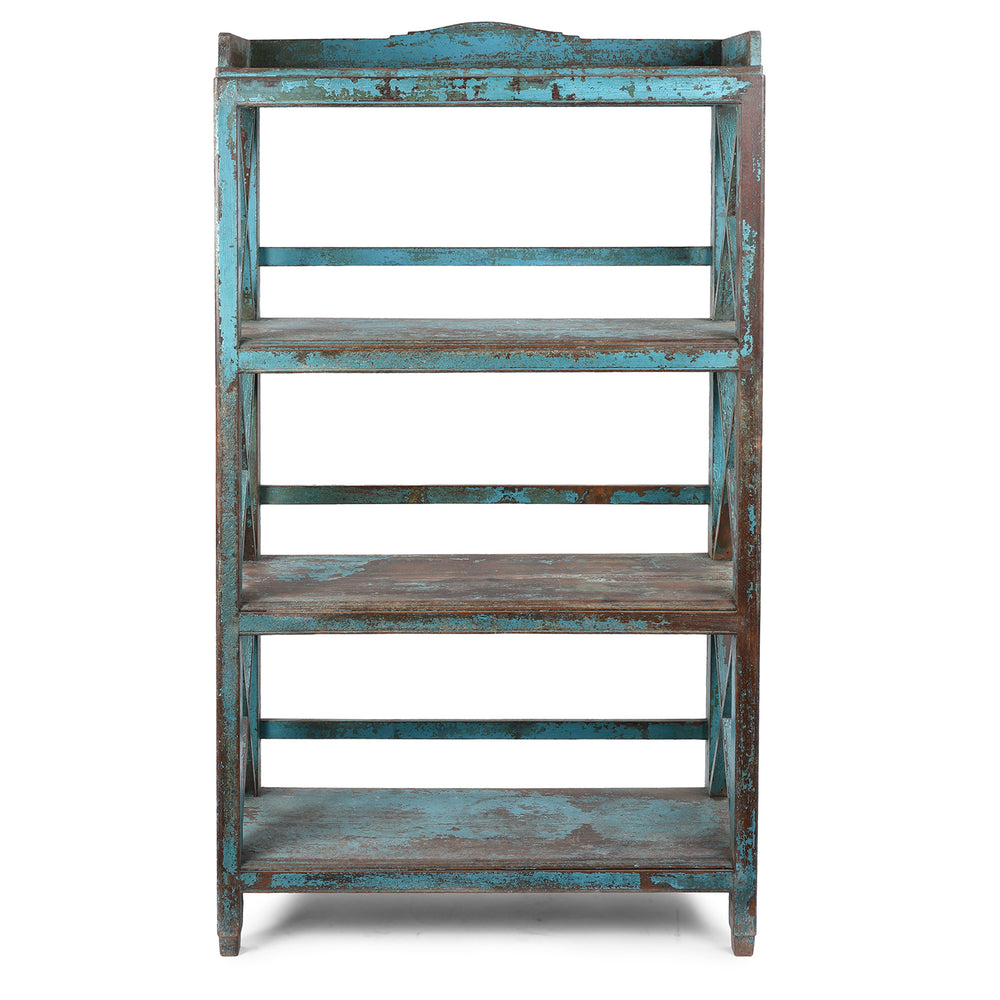 Vintage Blue Painted Indian Teak Shelf