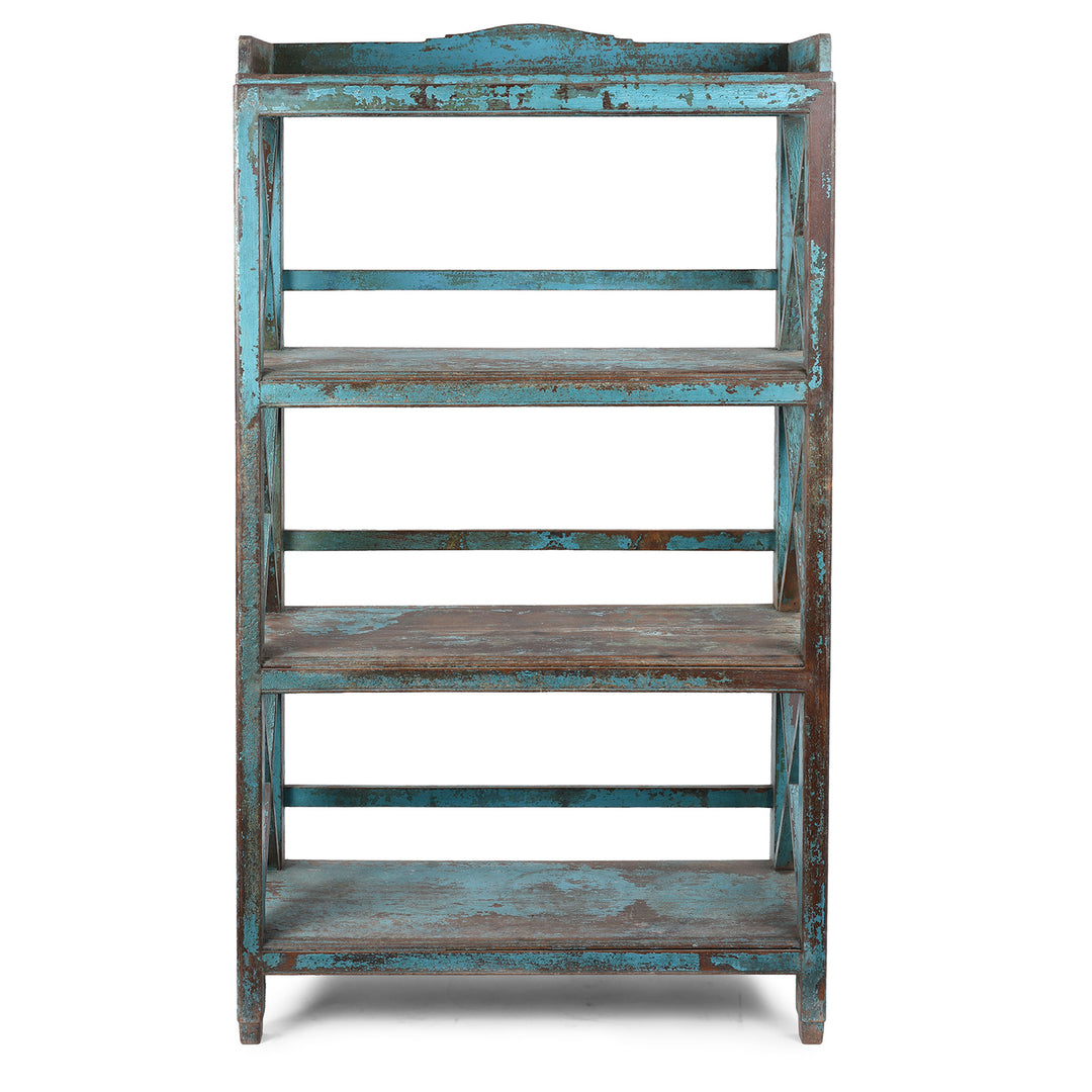 Vintage Blue Painted Indian Teak Shelf
