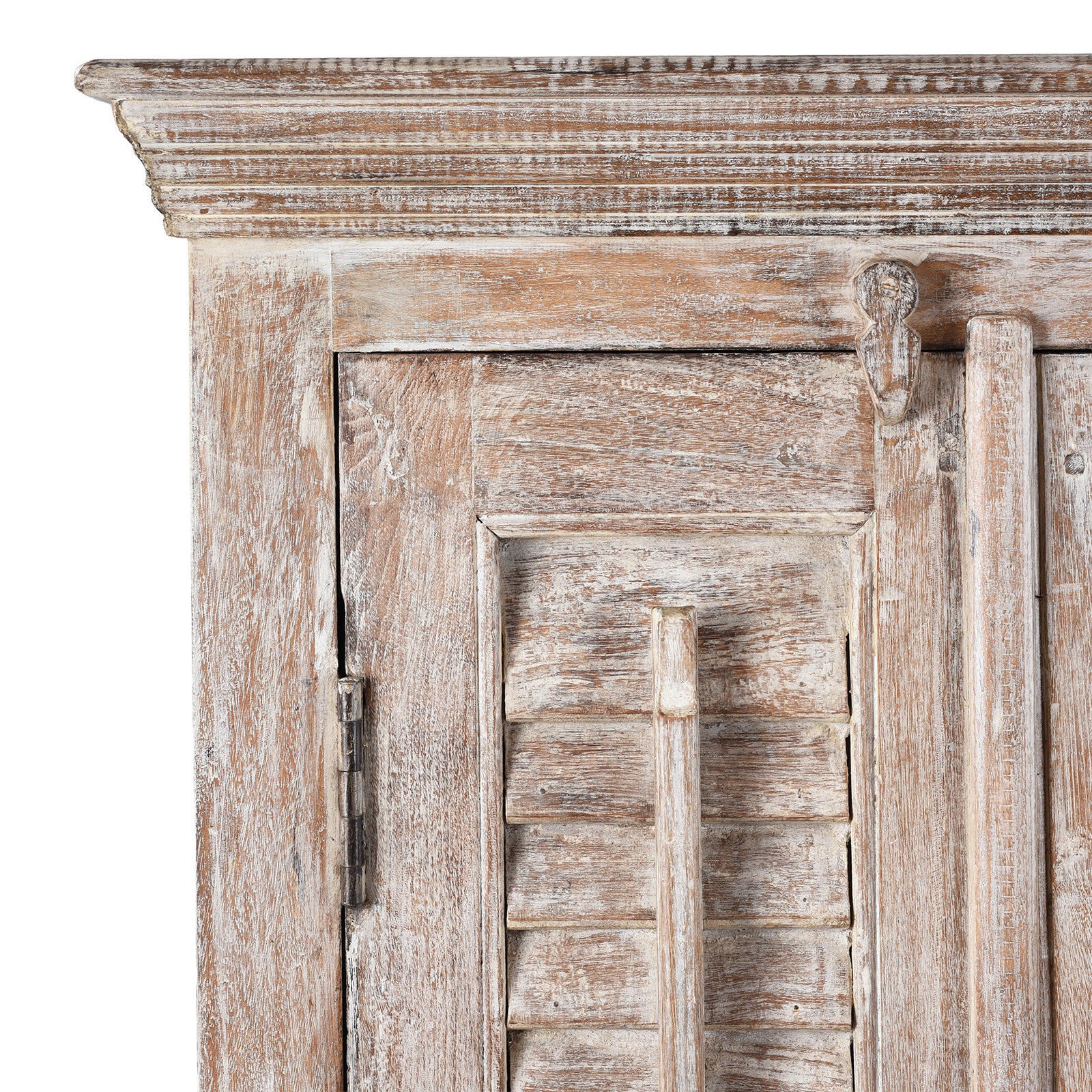 Corner Latch And Hinge Detail From Painted Indian Louvre Cabinet Made From Reclaimed Teak