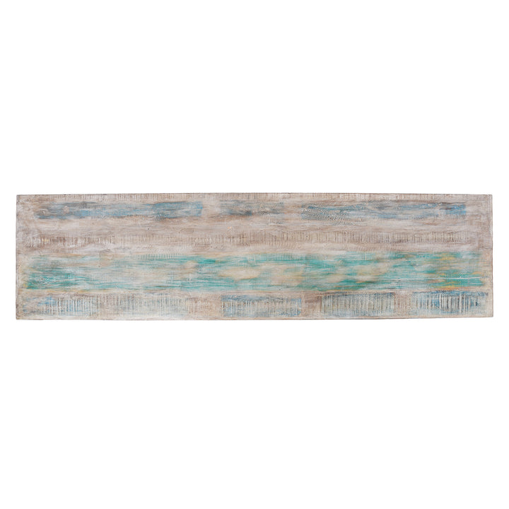 Top Down View Of Reclaimed Blue Painted Indian Louvre Sideboard