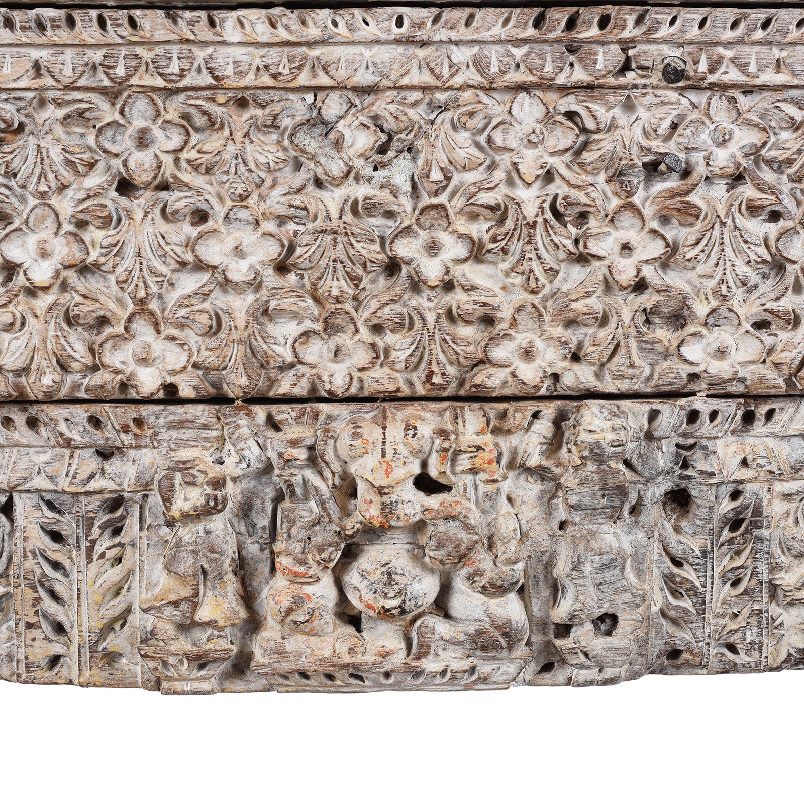 Ganesh Carving Detail From Reclaimed Indian Teakwood Console Table | Indigo Antiques
