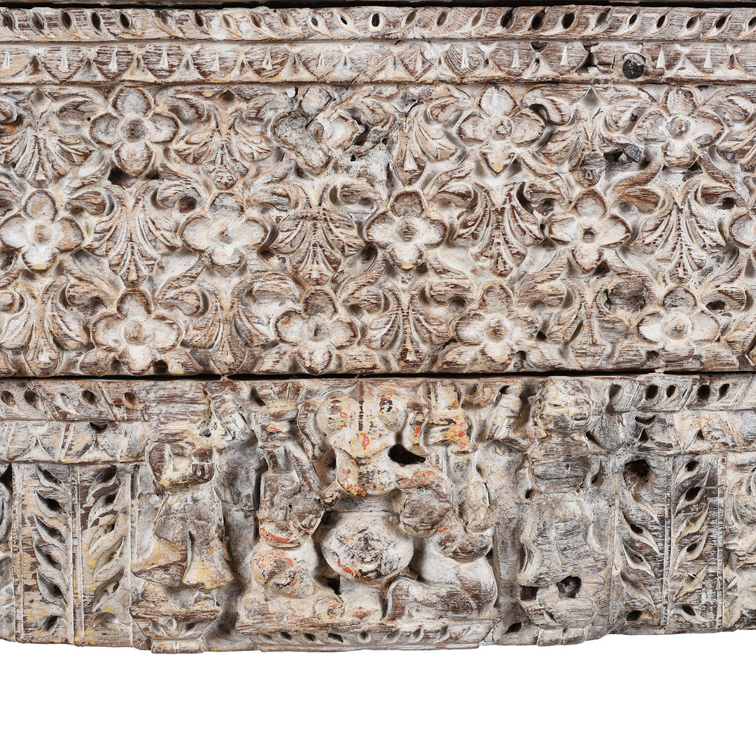 Ganesh Carving Detail From Reclaimed Indian Teakwood Console Table | Indigo Antiques