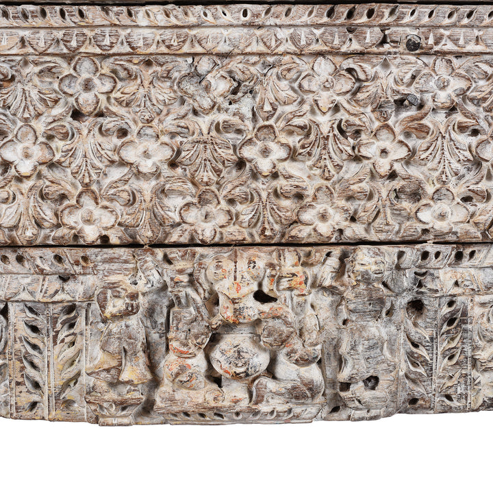 Ganesh Carving Detail From Reclaimed Indian Teakwood Console Table | Indigo Antiques