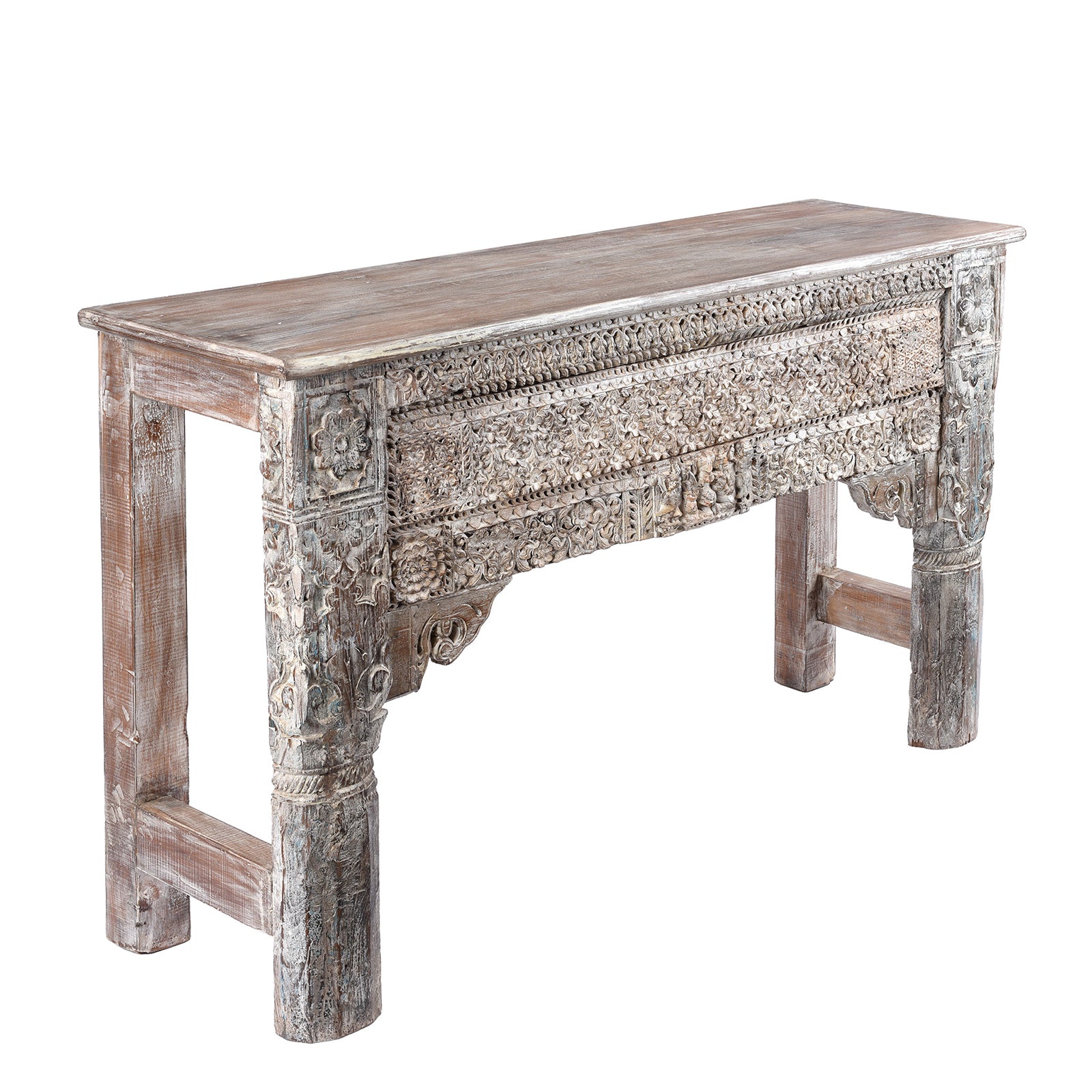 Angled View Of Reclaimed Indian Teakwood Console Table | Indigo Antiques