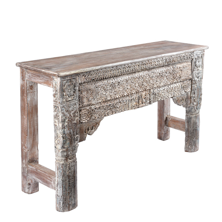 Angled View Of Reclaimed Indian Teakwood Console Table | Indigo Antiques