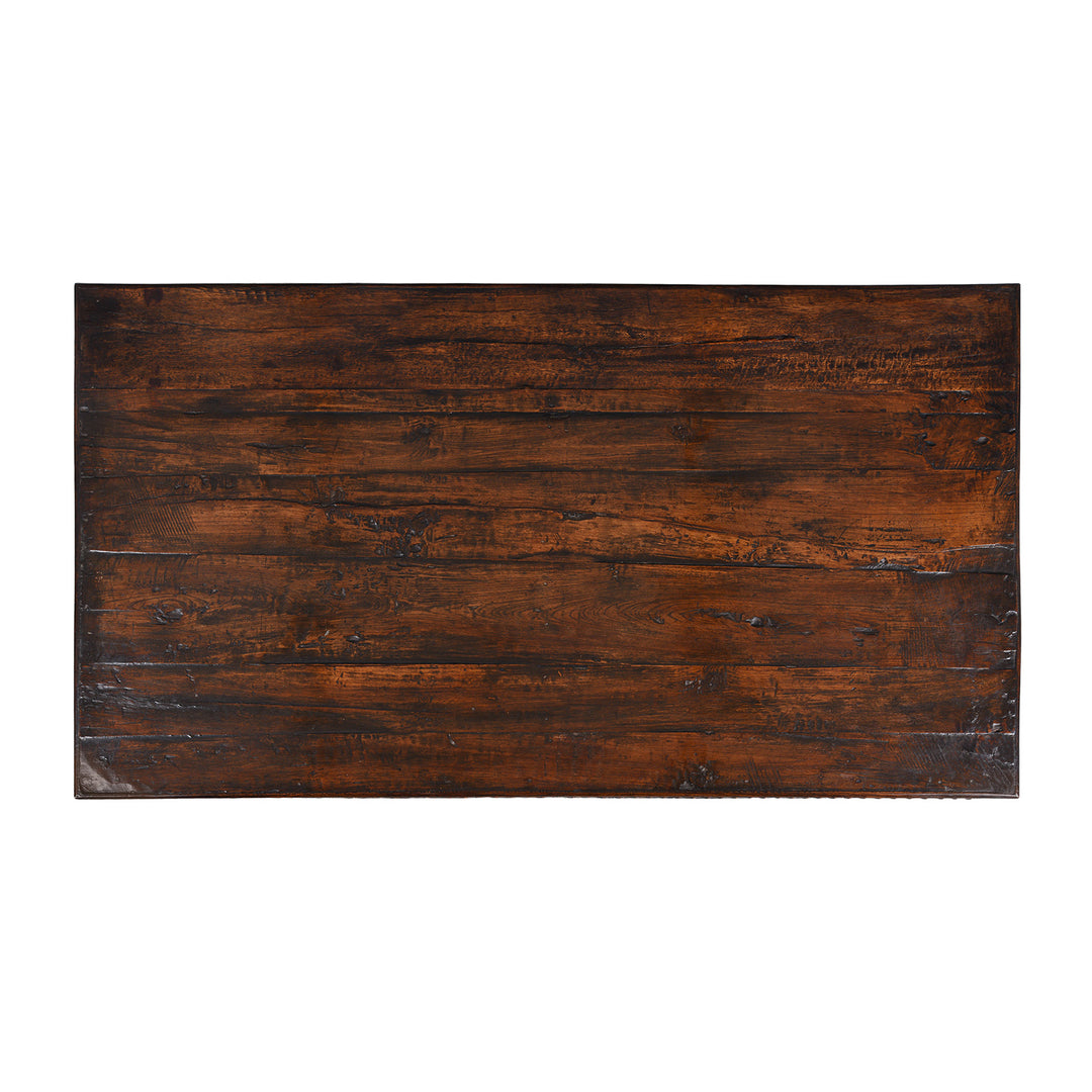 Top Down View Of Antique Nineteenth Century Indian Teak Takhat Coffee Table With Turned Lacquered Leg