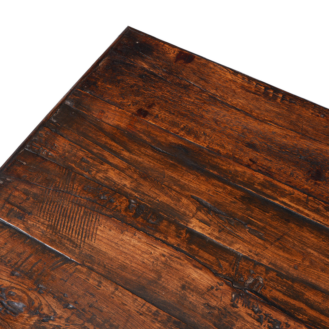 Surface Detail From Antique Nineteenth Century Indian Teak Takhat Coffee Table With Turned Lacquered Leg