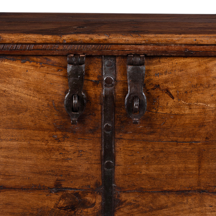 Latch Detail From 19th Century Iron Bound Indian Teak Chest With Candle Box And Lid Support Chain