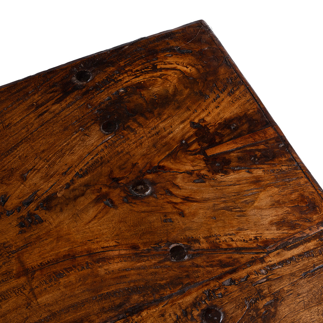 Surface Detail From 19th Century Iron Bound Indian Teak Chest With Candle Box And Lid Support Chain