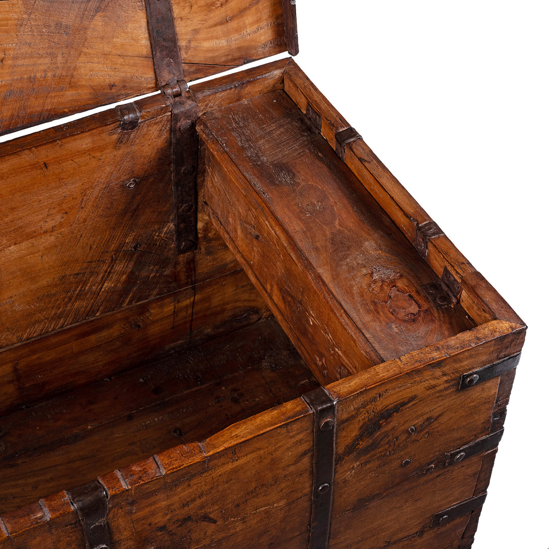 Candle Box Detail From 19th Century Iron Bound Indian Teak Chest With Candle Box And Lid Support Chain
