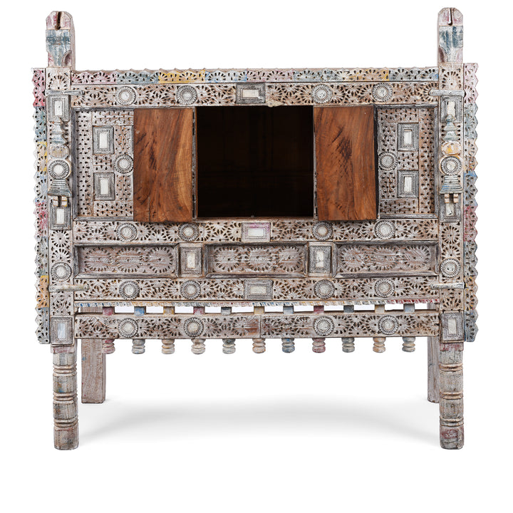 Open Doors VIew Of Teak Rubari "Damchiya" Dowry Chest From Kutch | Indigo Antiques
